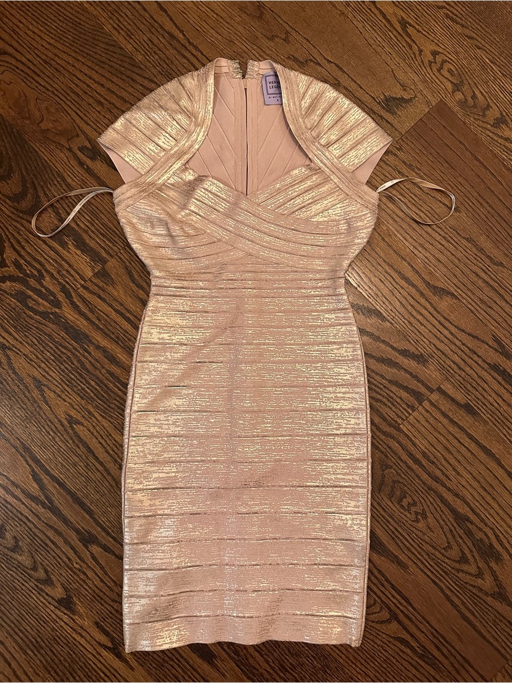 Herve Lege metallic gold shimmer Bodycon Dress size small new